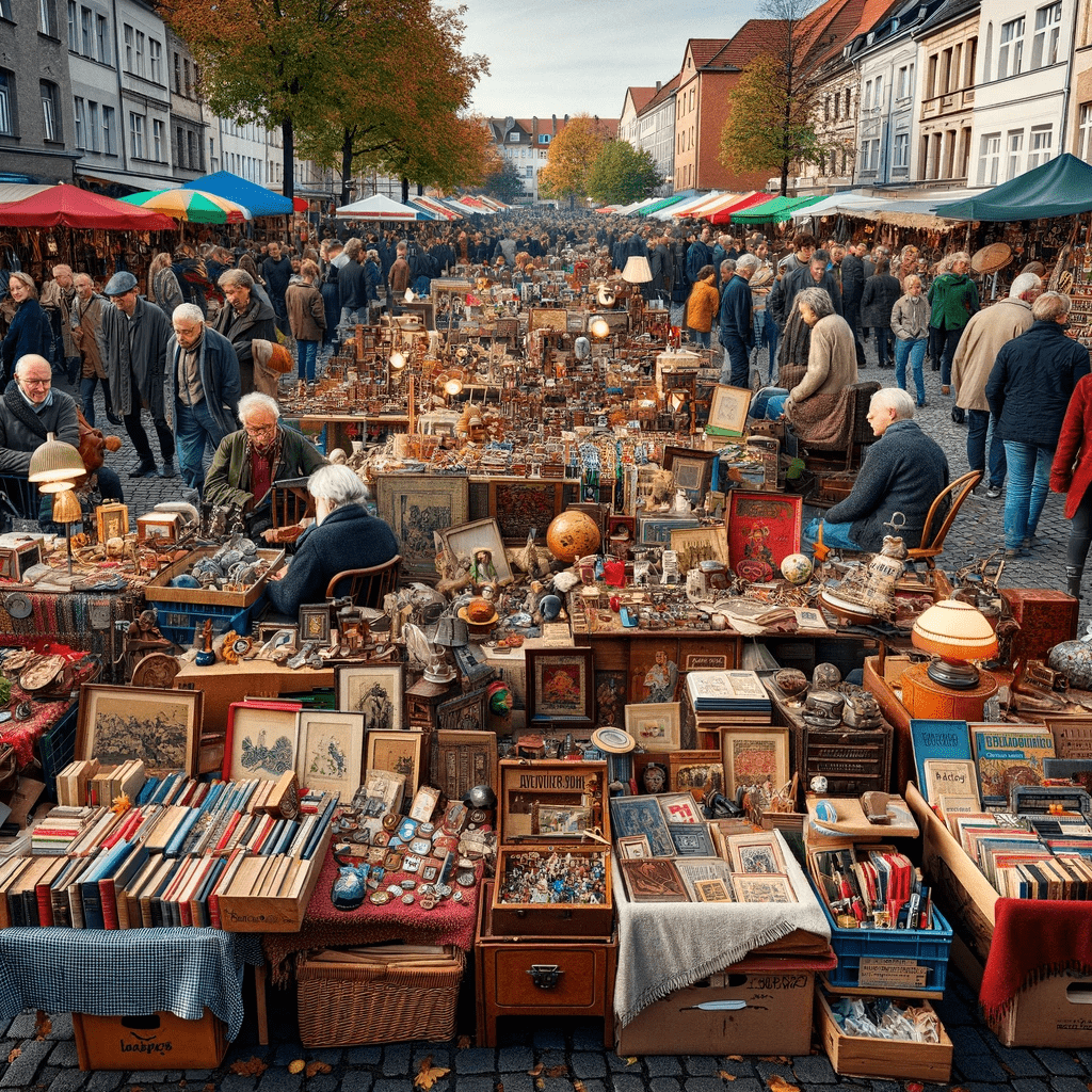 Ein lebendiges und farbenfrohes Bild eines Troedelmarktes