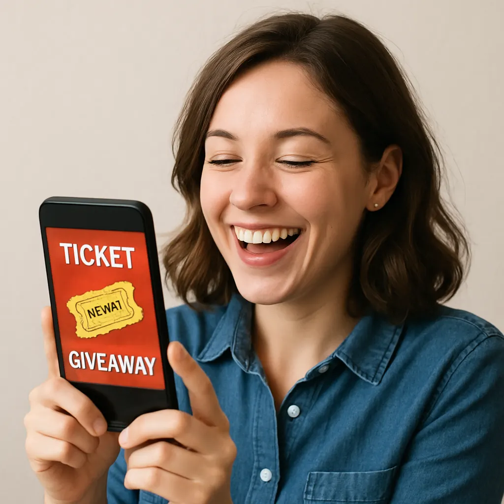 Person, die an einem Ticket Gewinnspiel auf dem Smartphone teilnimmt