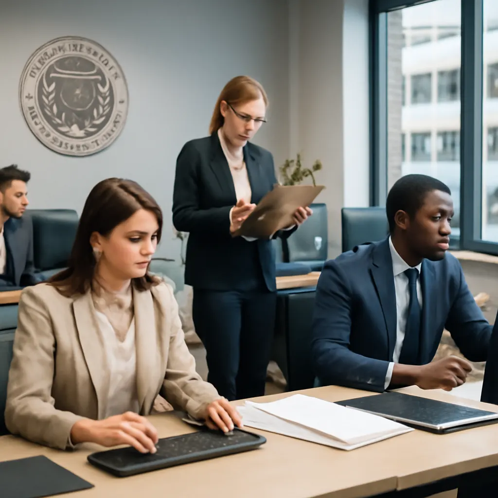 Ein modernes Büro des Educational Rights Protection Bureau mit engagierten Mitarbeitern bei der Arbeit