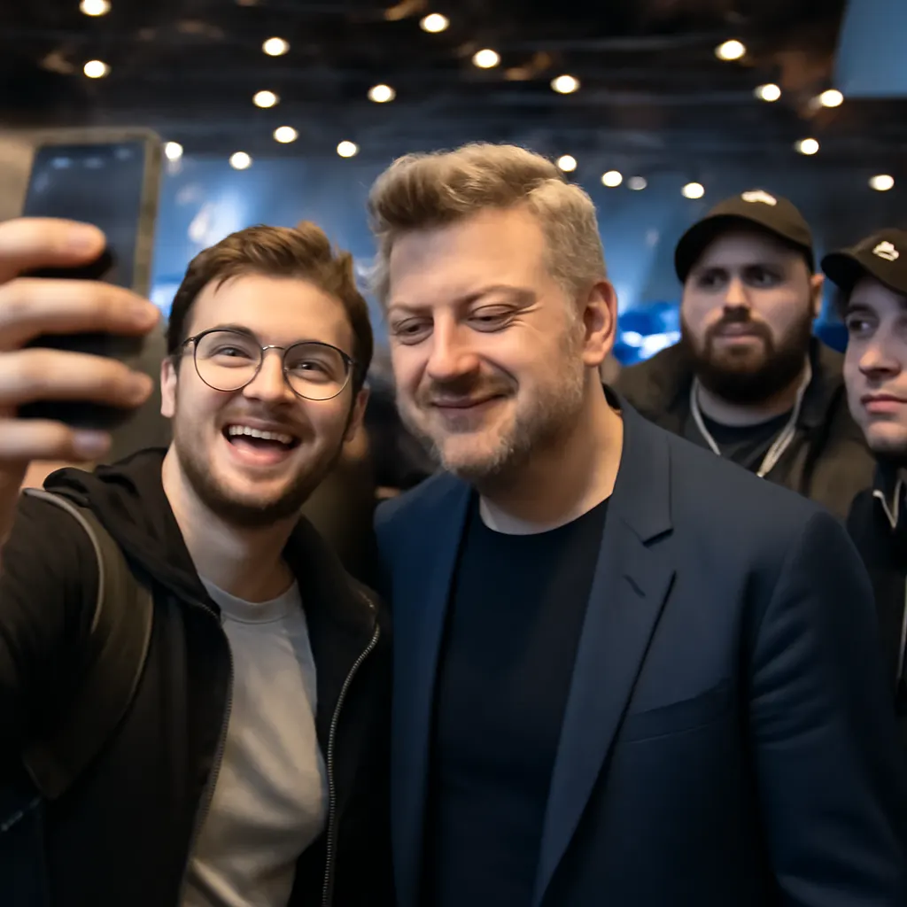 Andy Serkis bei einer Gaming-Veranstaltung, umgeben von Fans