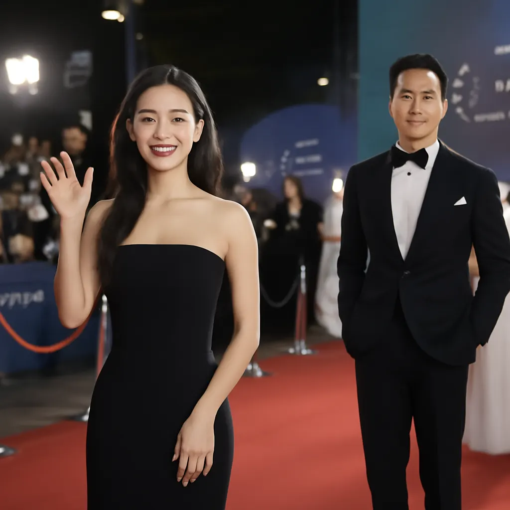 glamouröse rote Teppichszene bei den Baeksang Arts Awards 2023, mit eleganter Mode und lebhafter Atmosphäre