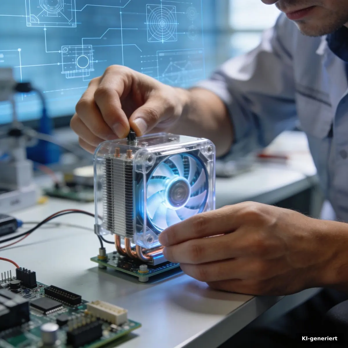 Prüfung eines versiegelten Kühlmoduls auf einer Elektronikwerkbank