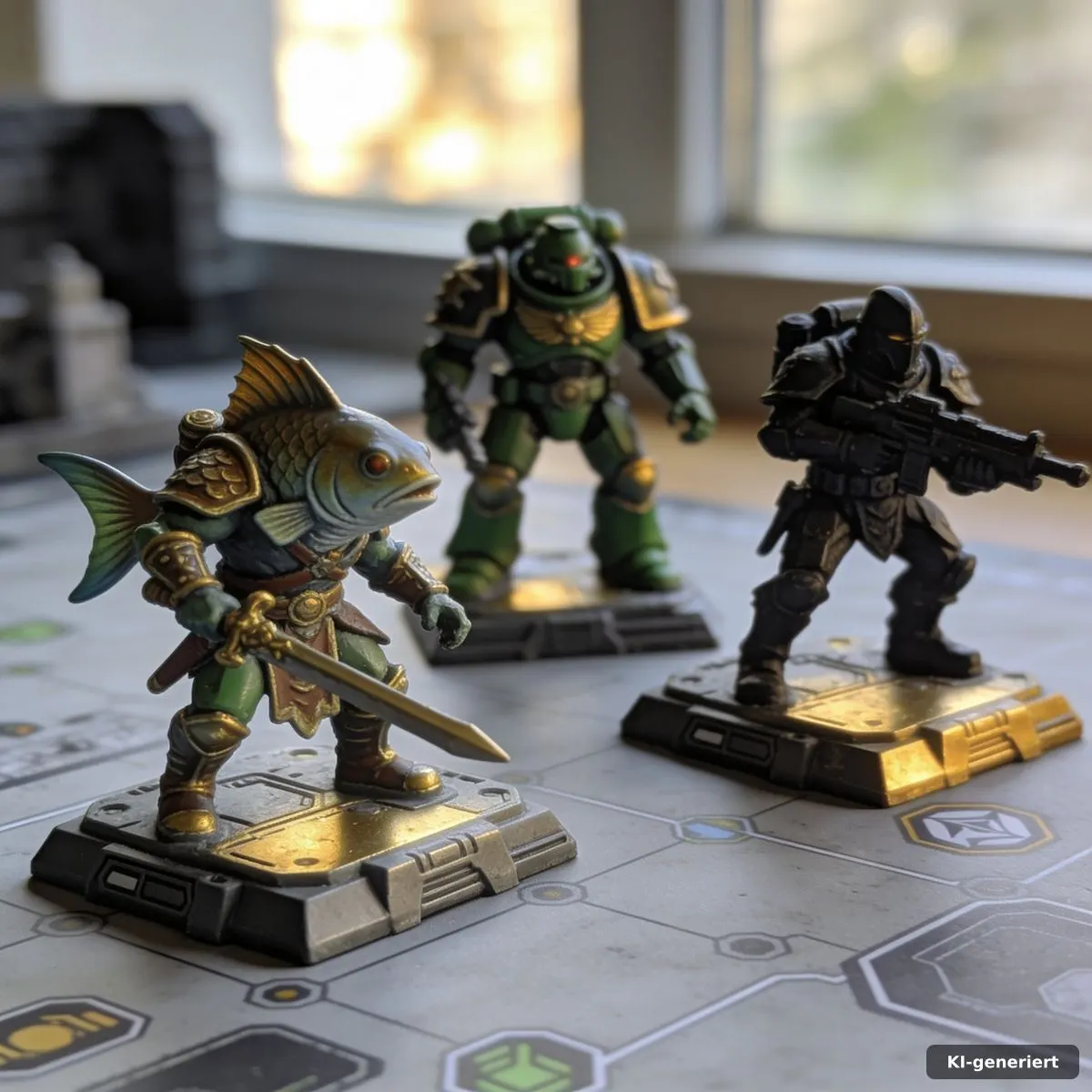 Ungewöhnliche frühe Miniaturen mit Fischmensch, Space Dwarf und Fantasy-Soldat