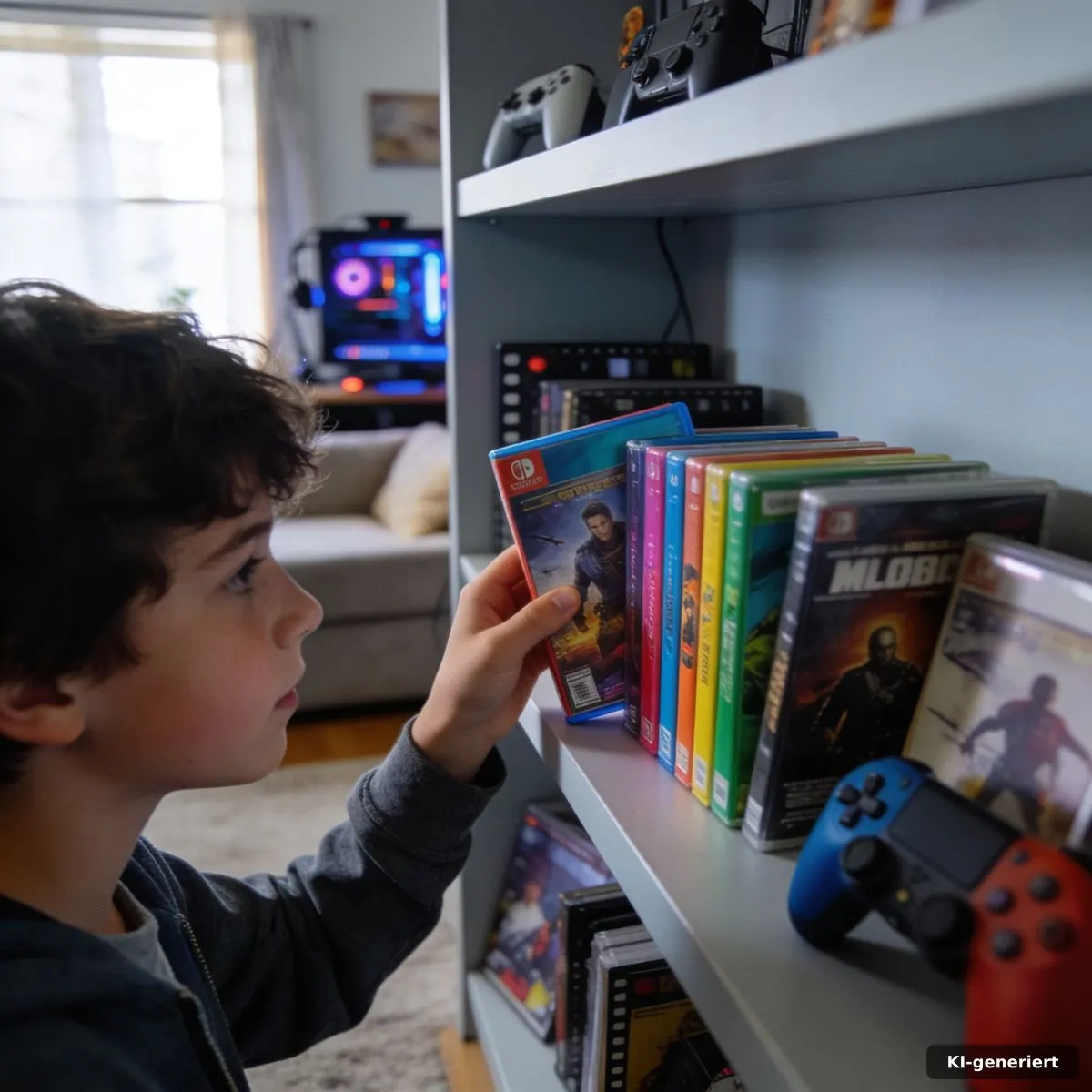 FAQ Seite Cowonews: Gaming, Kultur und Zukunft erklärt 3 Gaming- und Popkultur-Sammlung in einem Wohnzimmer mit Streaming-Setup