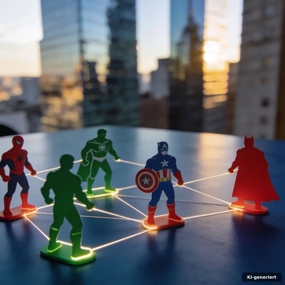 Verbundene Heldenfiguren als Symbol für das filmische Marvel-Universum