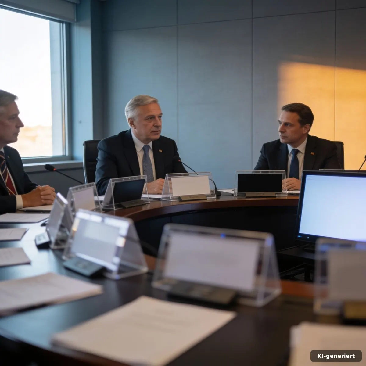 Multipolare Weltordnung: Modelle und klare Kriterien 3 Konferenztisch mit mehreren Delegationen und offenen Sitzen