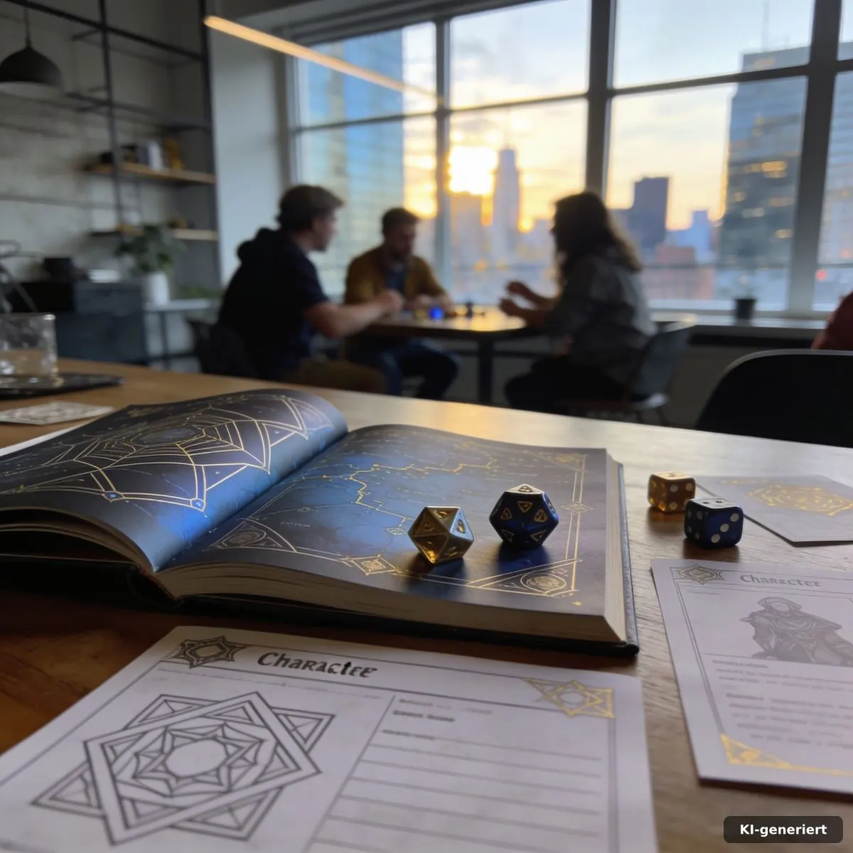 Player’s Handbook kompatibel: Das passende D&D-Buch 2 Offenes D&D-Regelbuch mit Würfeln und Charakterbögen auf einem Spieltisch
